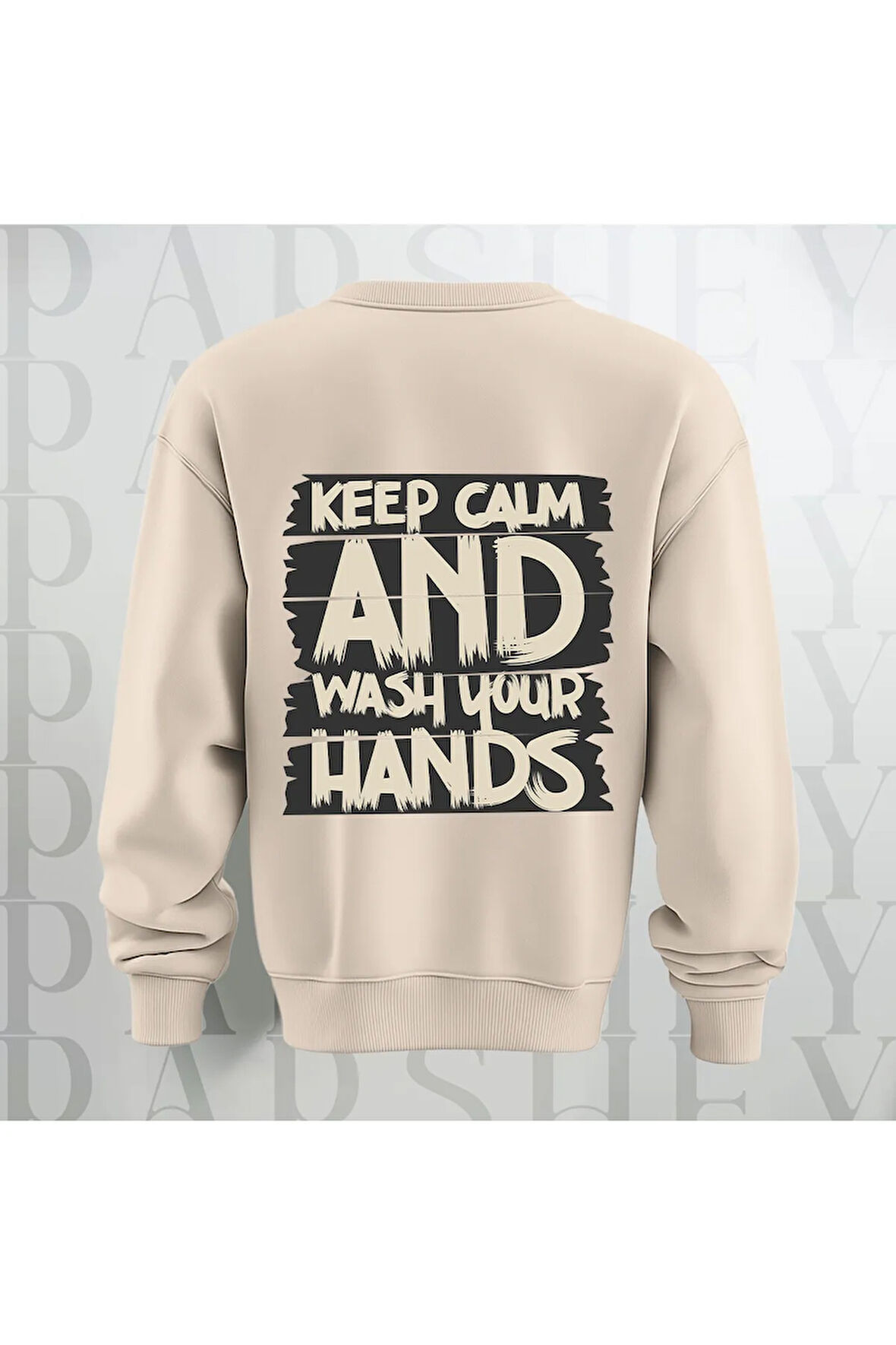 Keep Calm Baskılı Kalın Kumaş 3 İplik Yazı Baskılı Unisex Bisiklet Yaka Sweatshirt