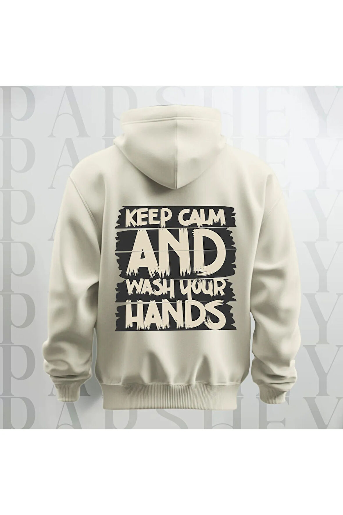 Keep Calm Baskılı Kapüşonlu Sweatshirt Hoodie Yünlü Kalın Kumaş 3 İplik Şardonlu