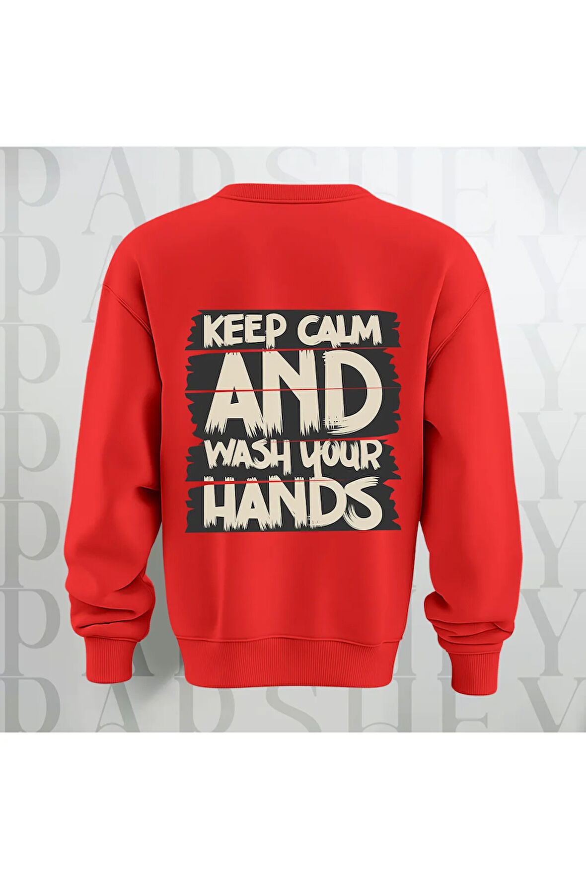 Keep Calm Baskılı Kalın Kumaş 3 İplik Yazı Baskılı Unisex Bisiklet Yaka Sweatshirt