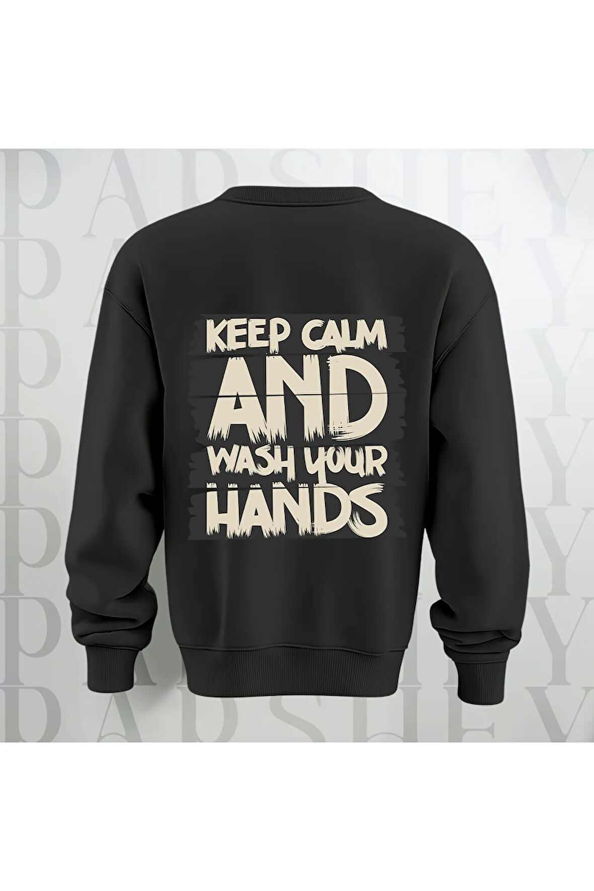 Keep Calm Baskılı Kalın Kumaş 3 İplik Yazı Baskılı Unisex Bisiklet Yaka Sweatshirt