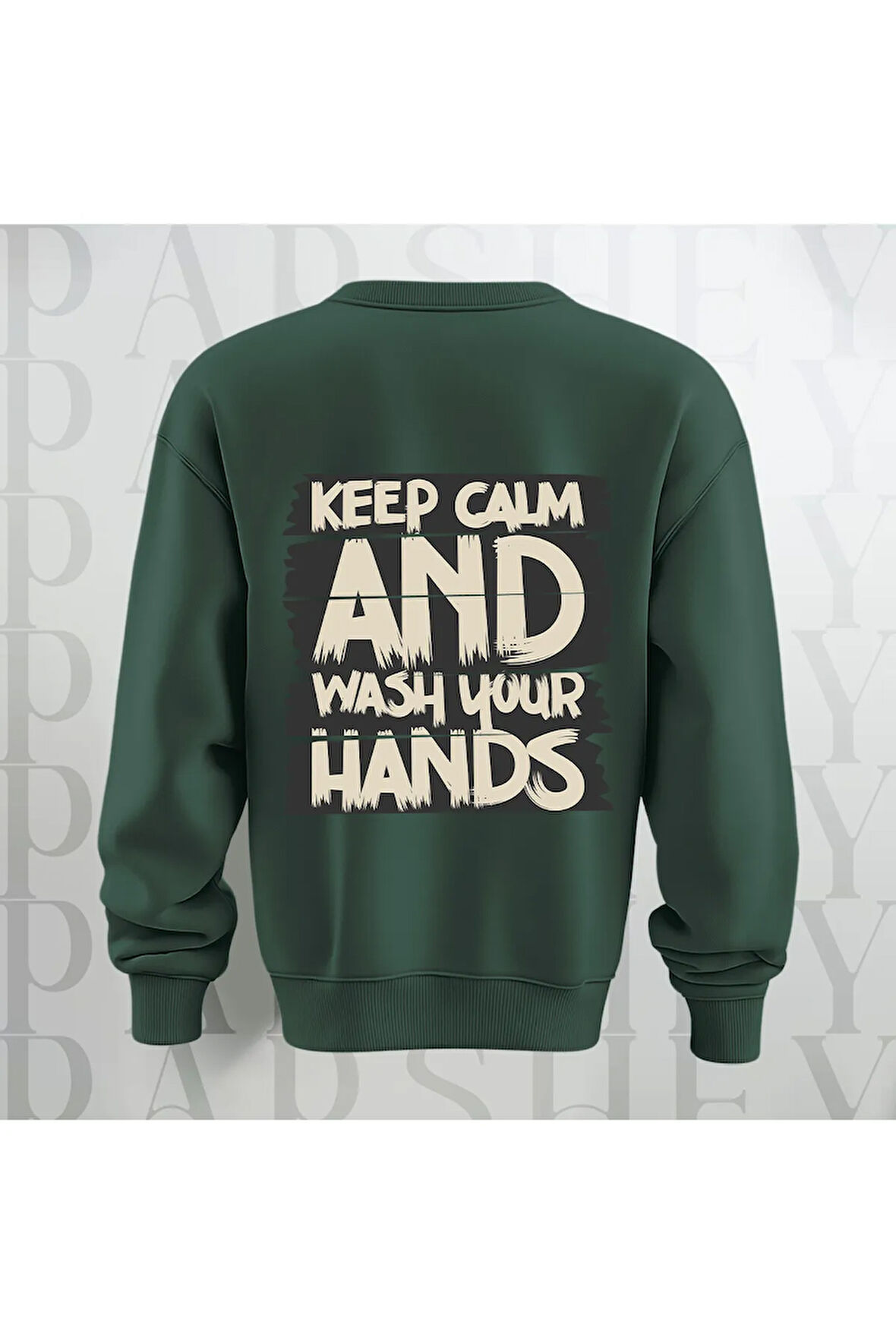 Keep Calm Baskılı Kalın Kumaş 3 İplik Yazı Baskılı Unisex Bisiklet Yaka Sweatshirt