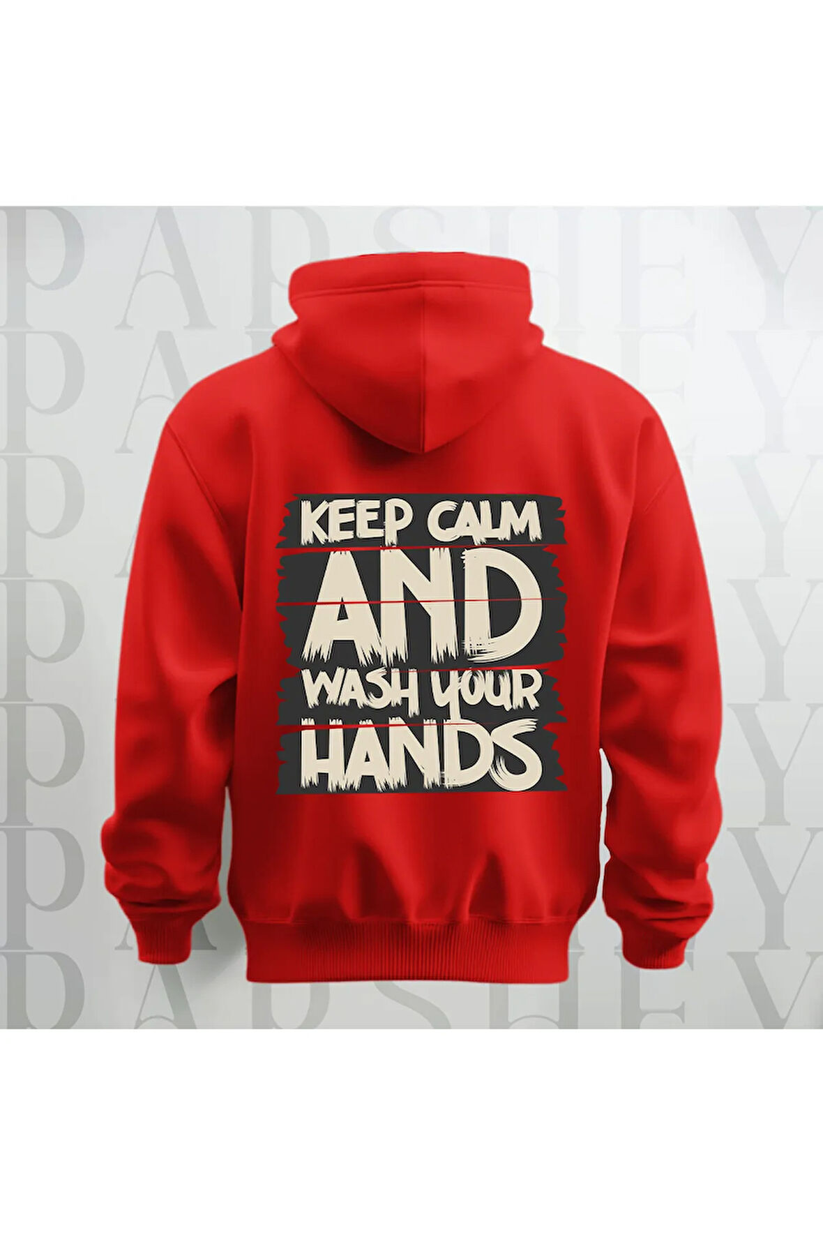 Keep Calm Baskılı Kapüşonlu Sweatshirt Hoodie Yünlü Kalın Kumaş 3 İplik Şardonlu