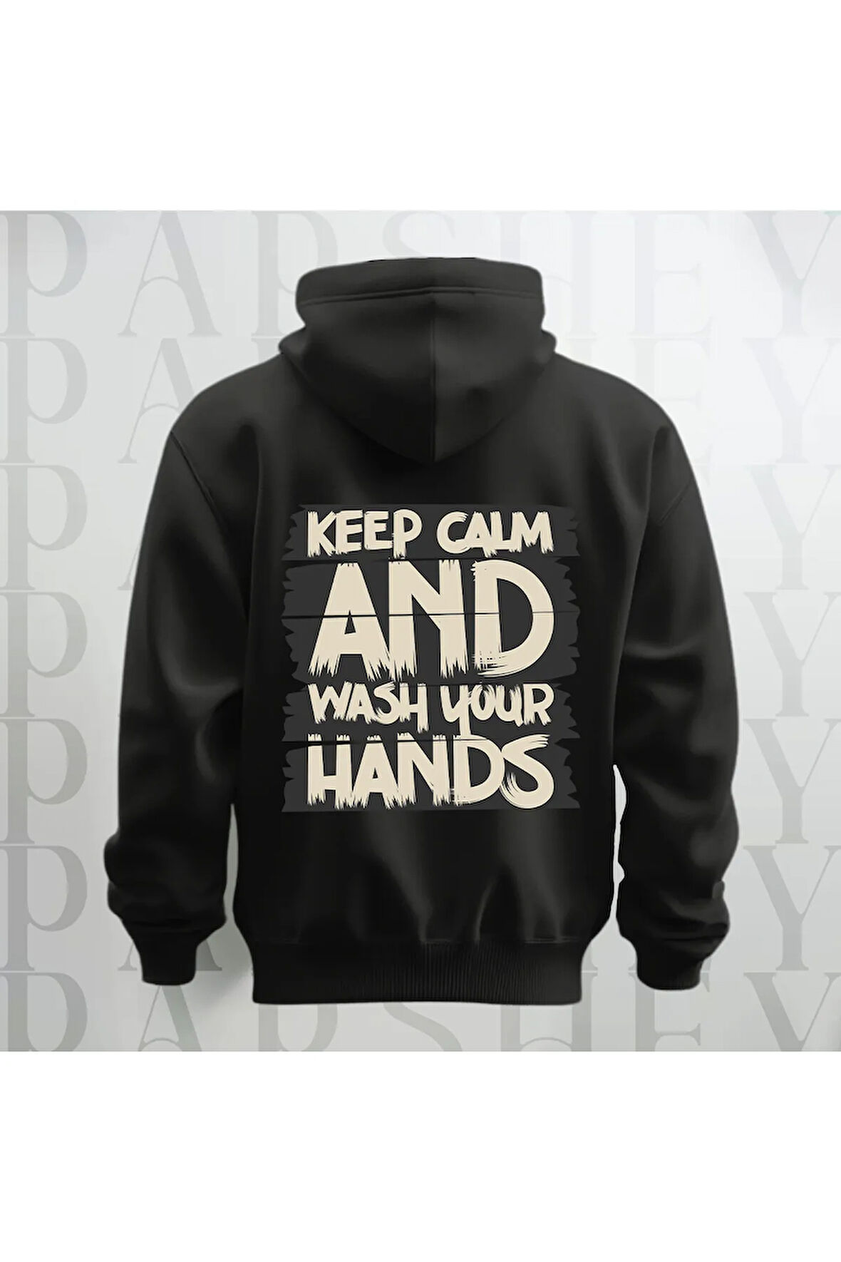 Keep Calm Baskılı Kapüşonlu Sweatshirt Hoodie Yünlü Kalın Kumaş 3 İplik Şardonlu