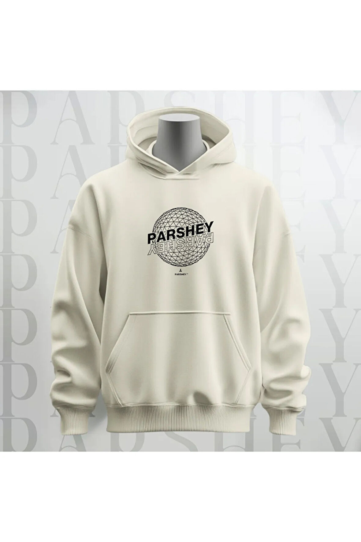 Dünya Deseni Baskılı Kapüşonlu Sweatshirt Hoodie Yünlü Kalın Kumaş 3 İplik Şardonlu