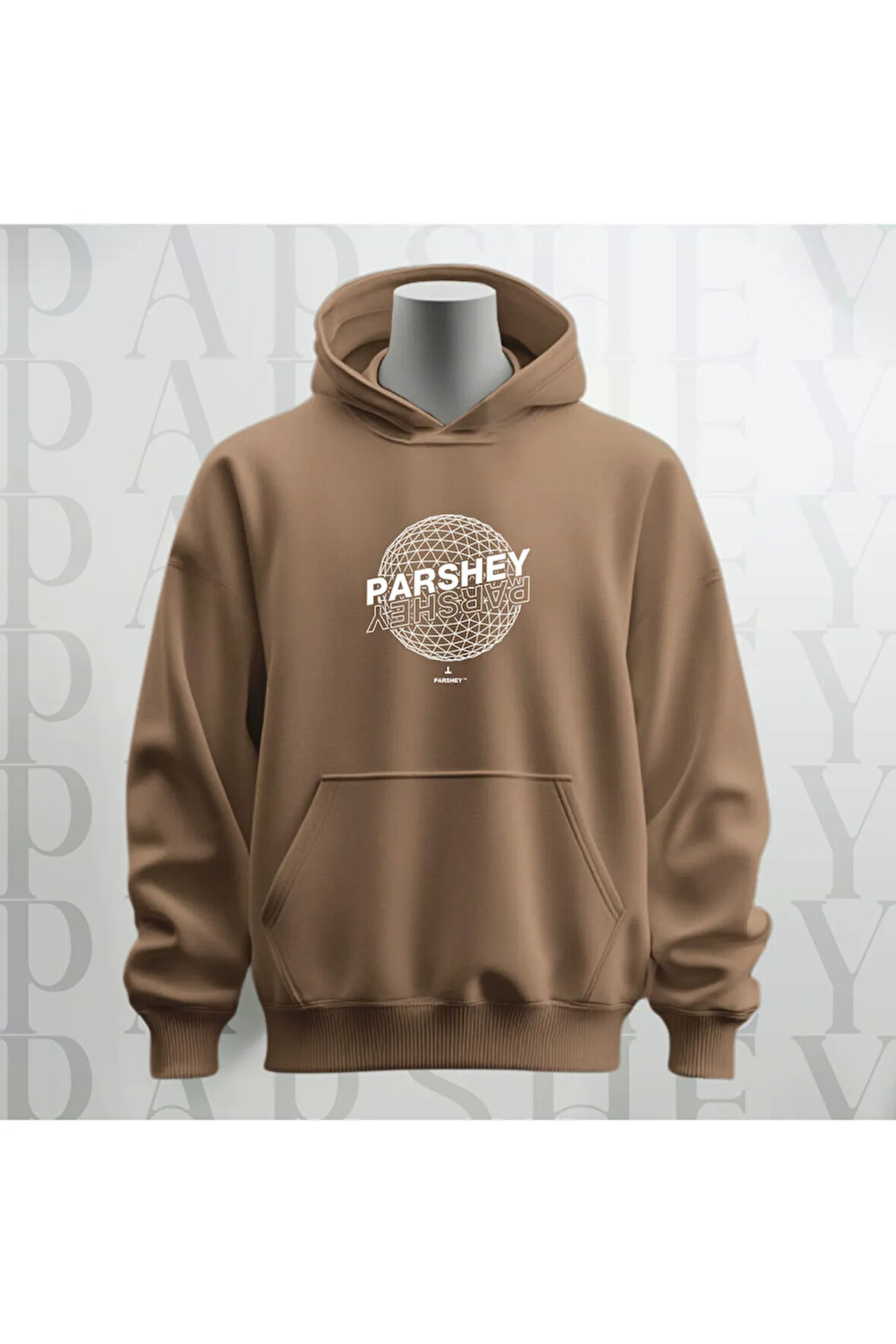 Dünya Deseni Baskılı Kapüşonlu Sweatshirt Hoodie Yünlü Kalın Kumaş 3 İplik Şardonlu