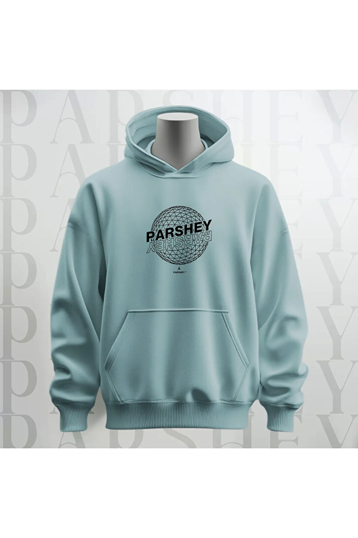 Dünya Deseni Baskılı Kapüşonlu Sweatshirt Hoodie Yünlü Kalın Kumaş 3 İplik Şardonlu