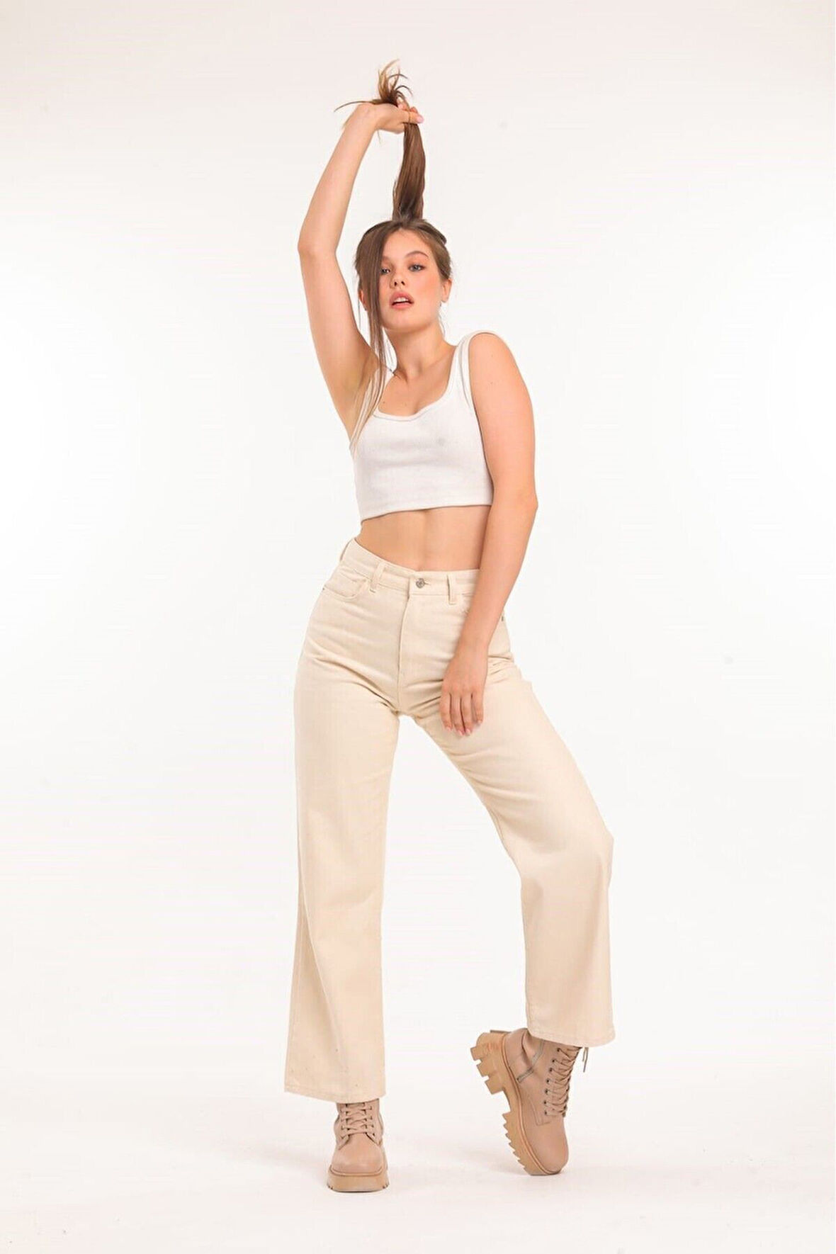 2020 Kadın Likrasız Palazzo Jeans Kot Denim Pantolon