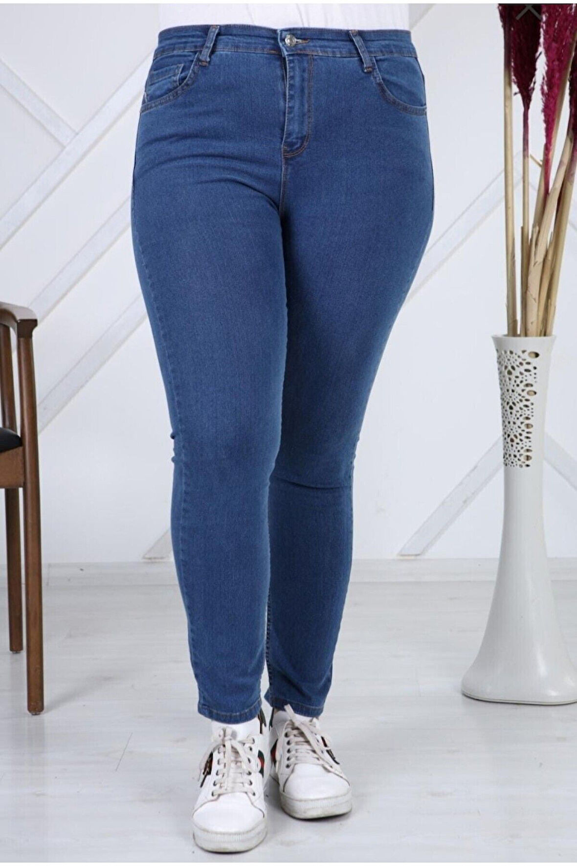 2039 Kadın Likralı Slim Fit Büyük Beden Jeans Kot Denim Pantolon