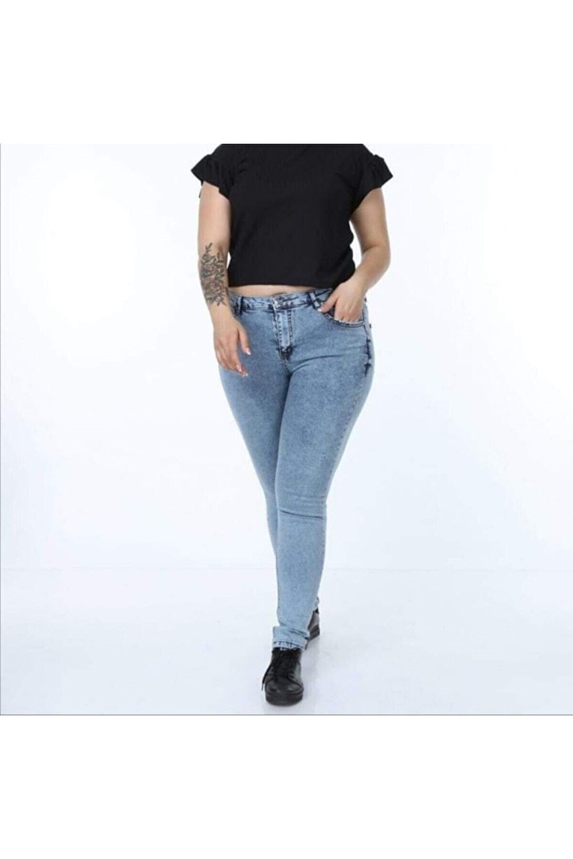 2039 Kadın Likralı Slim Fit Büyük Beden Jeans Kot Denim Pantolon