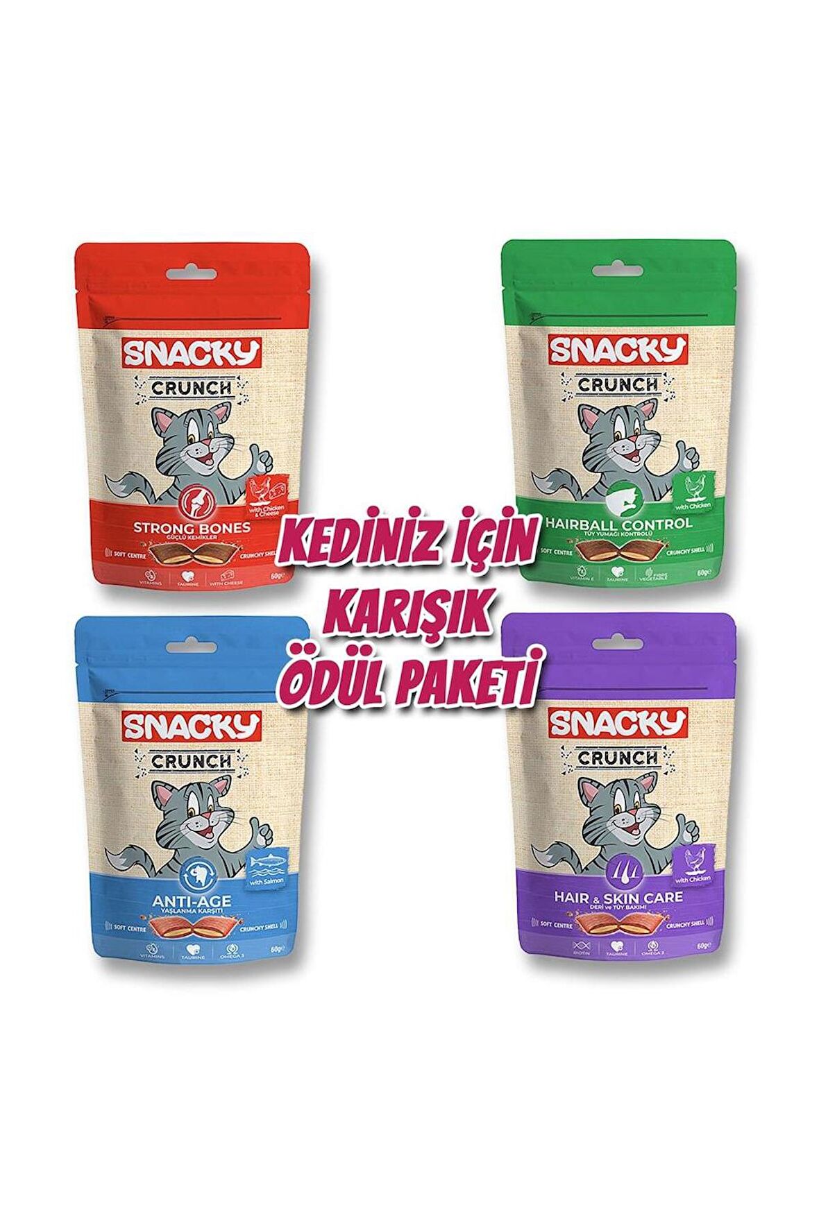 Snacky Crunch Kedi Ödül Maması - 4'lü Karma Paket