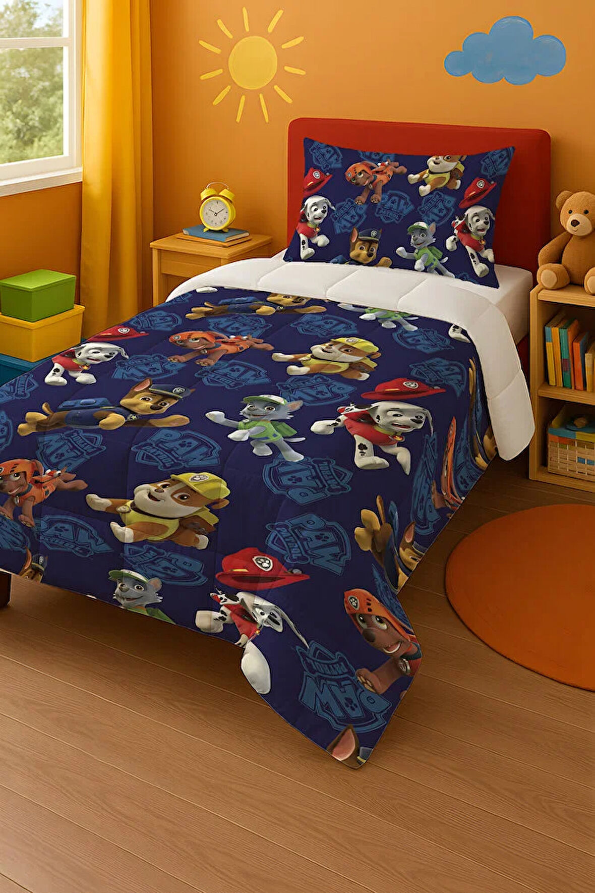 Paw Petrol Lacivert Tek Kişilik Yorgan ve Yastık Kılıfı