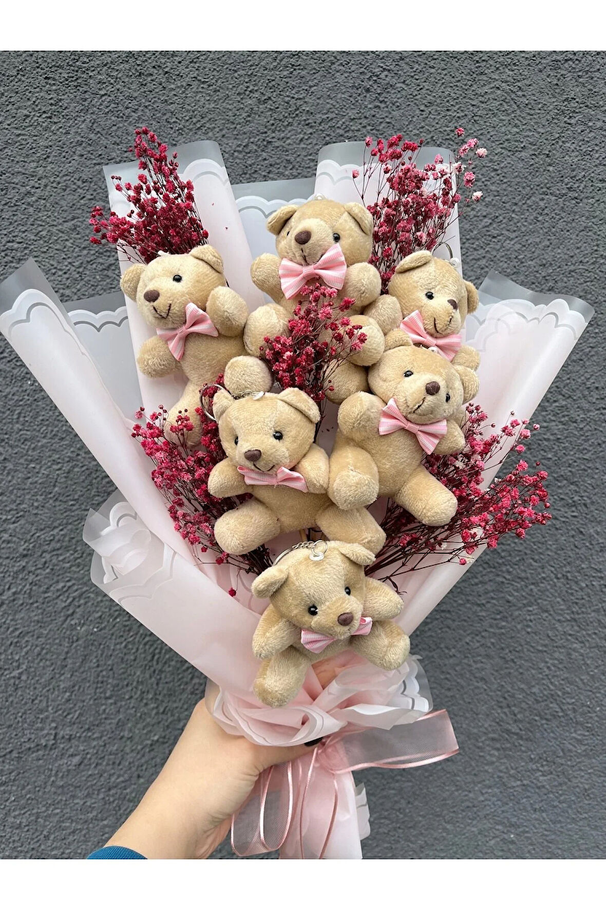 Ayıcık Buketi, Pembe Ayıcık Buketi, Sevgililer Günü Hediyesi, 6'lı Ayıcık Buketi