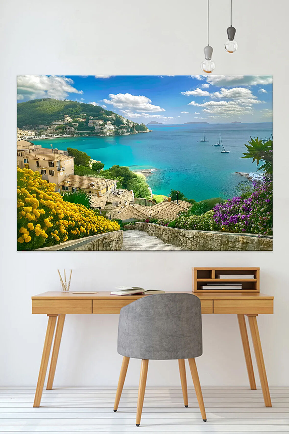 Deniz Sahil Şehir Manzara Doğa Kanvas Tablo