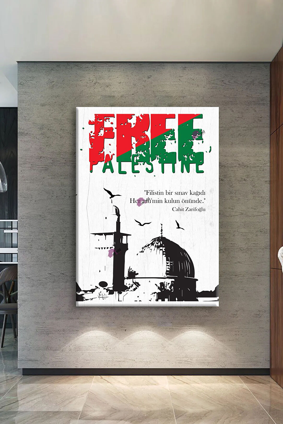 Filistin Kudüs Mescidi Aksa İslami Dini Hat Kanvas Tablo ( 7 Farklı Ölçü )