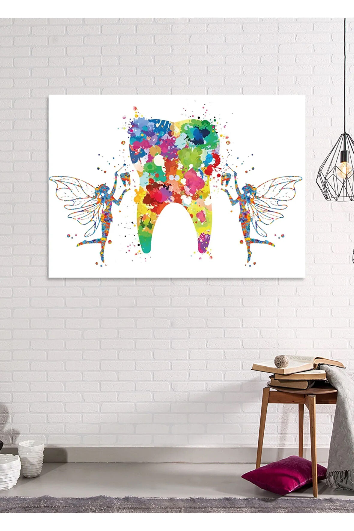 Diş Hekimlerine Doktorlara Hastanelere Özel Suluboya Efektli Diş Perisi Dekoratif Kanvas Tablo