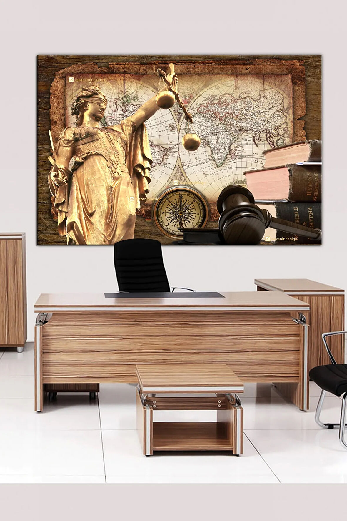 Avukatlara Özel Hukuk Adalet Temalı Makam Kanvas Tablo 140x100 Cm