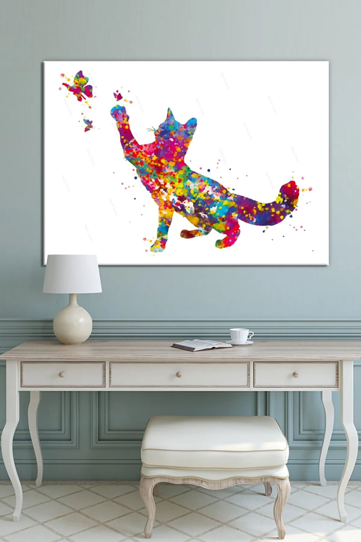 Petshoplara Veterinerlere Özel Suluboya Efektli Kedi Kanvas Tablo Sevimli Patiler ( 8 Farklı Ölçü )