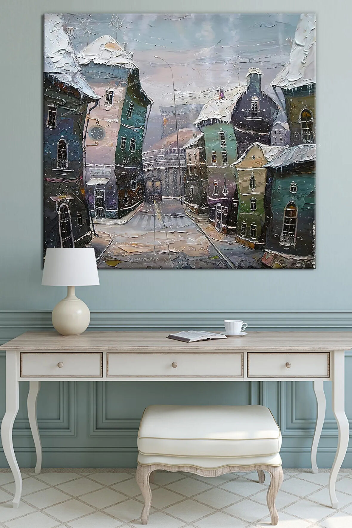 Yeni Yıl New Year Yılbaşı Kış Suluboya Efektli Dekoratif Kanvas Tablo (8 Farklı Ölçü)