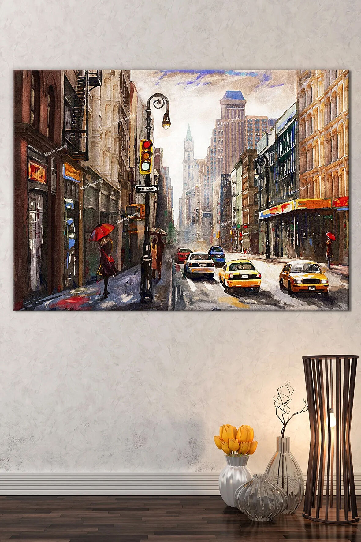 Yeni Yıl New Year Yılbaşı Kış Suluboya Efektli Dekoratif Kanvas Tablo (8 Farklı Ölçü)