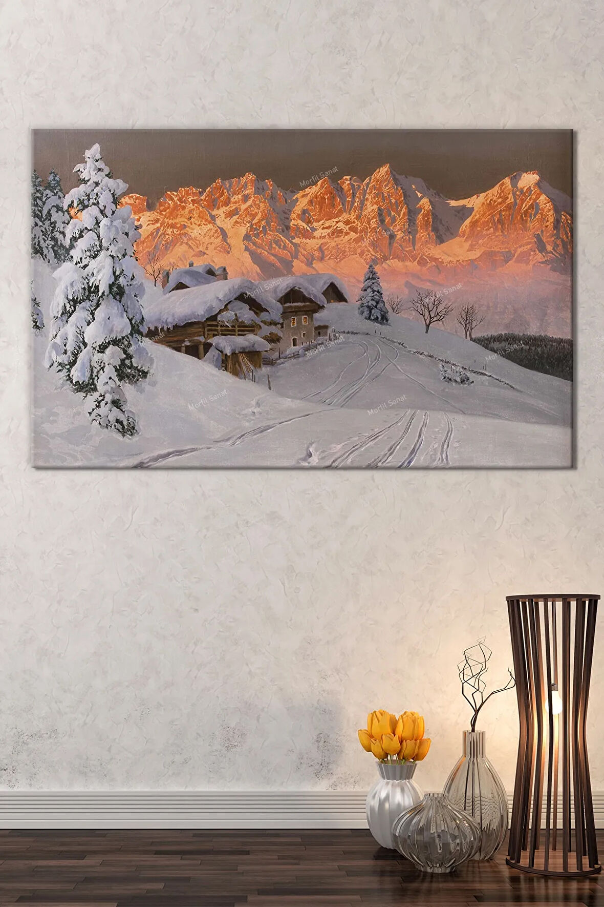 Yeni Yıl New Year Yılbaşı Yağlıboya Efektli Doğa Manzara Dekoratif Kanvas Tablo (8 Farklı Ölçü)