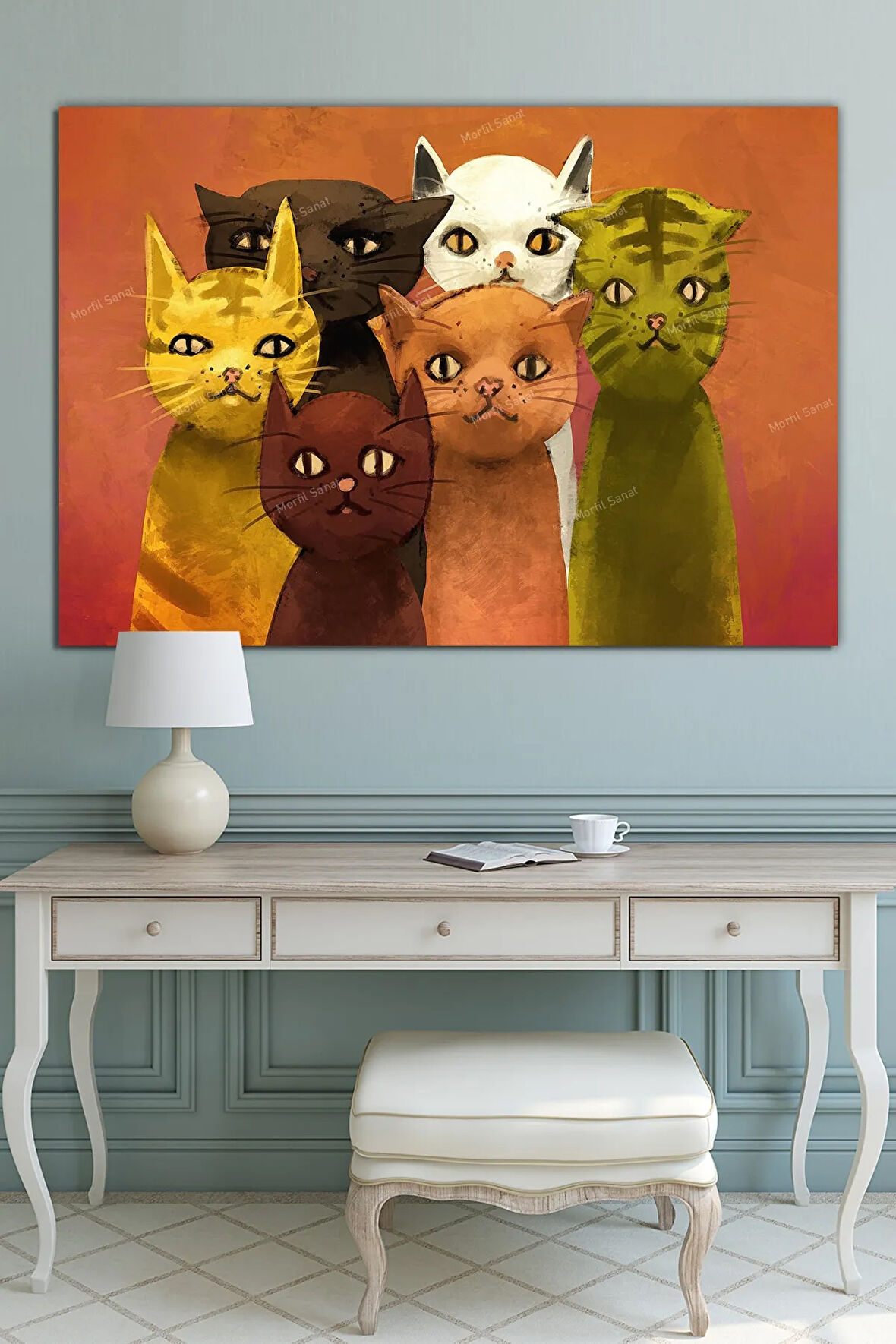 Sevimli Patiler Kediler Dekoratif Kanvas Tablo (8 Farklı Ölçü)