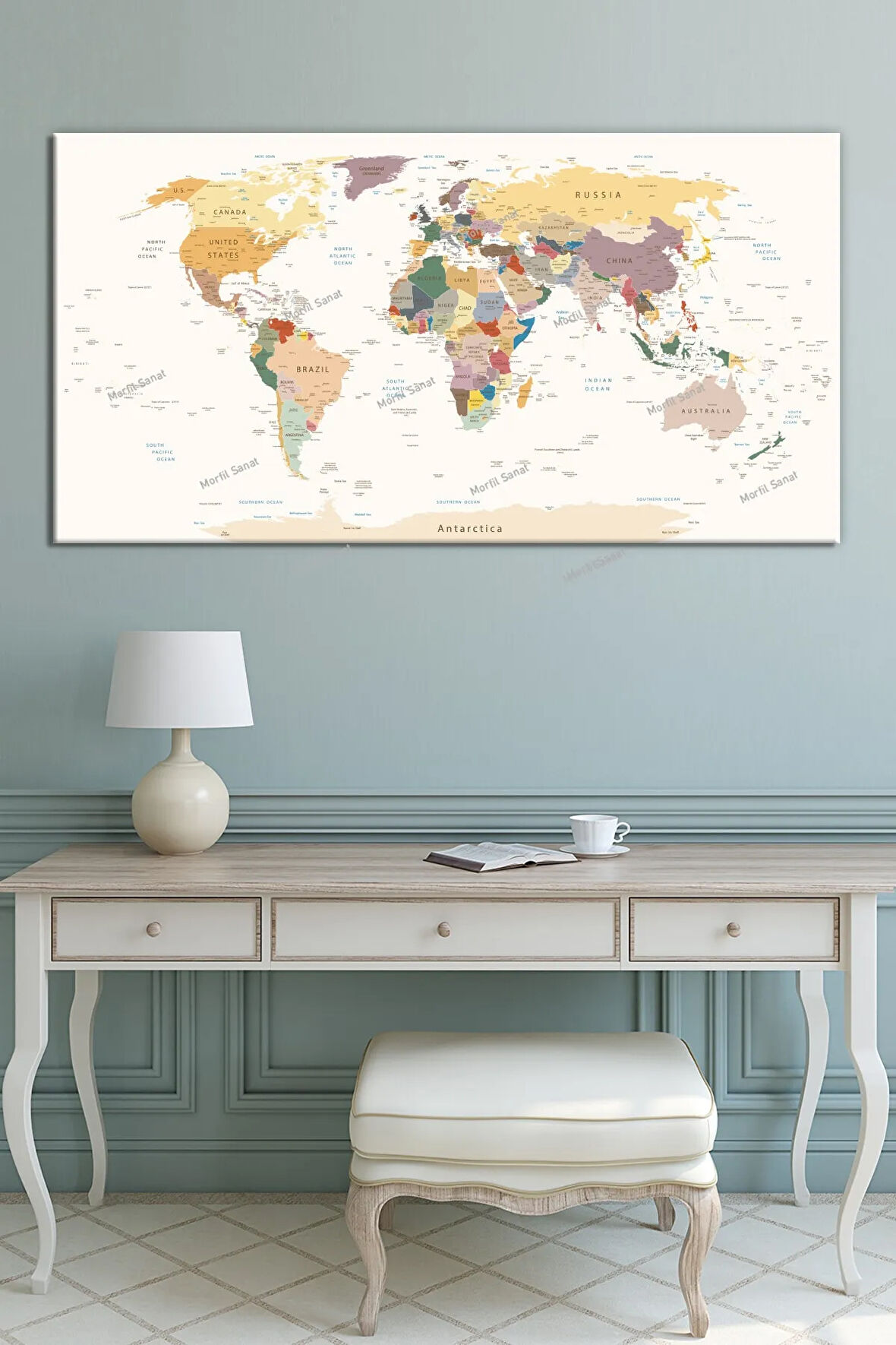 Dünya Haritası World Map Dekoratif Kanvas Tablo (7 Farklı Ölçü)