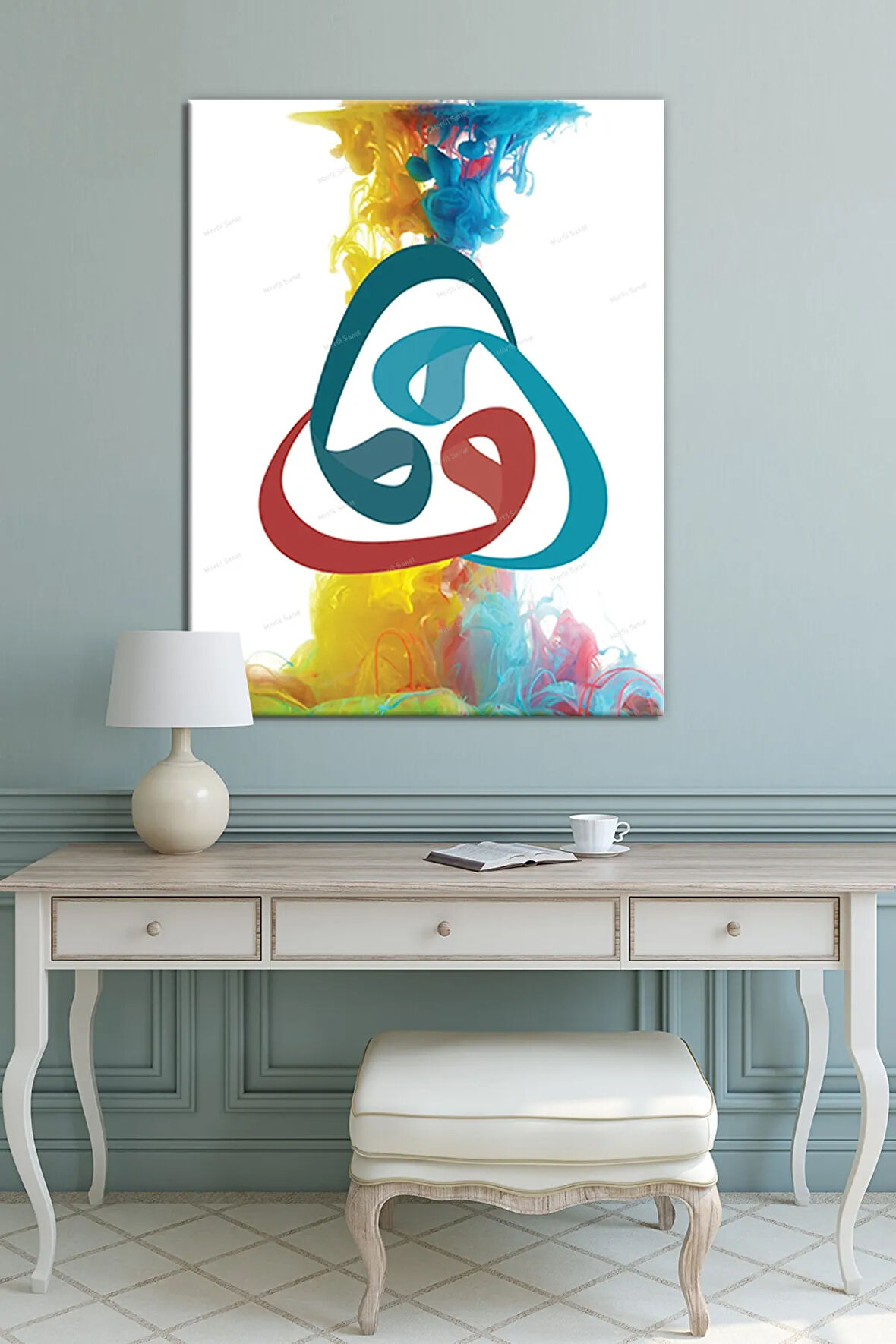 Üçlü Vav Dini Islami Vav Harfi Hat Sanatsal Kanvas Tablo (8 Farklı Ölçü)