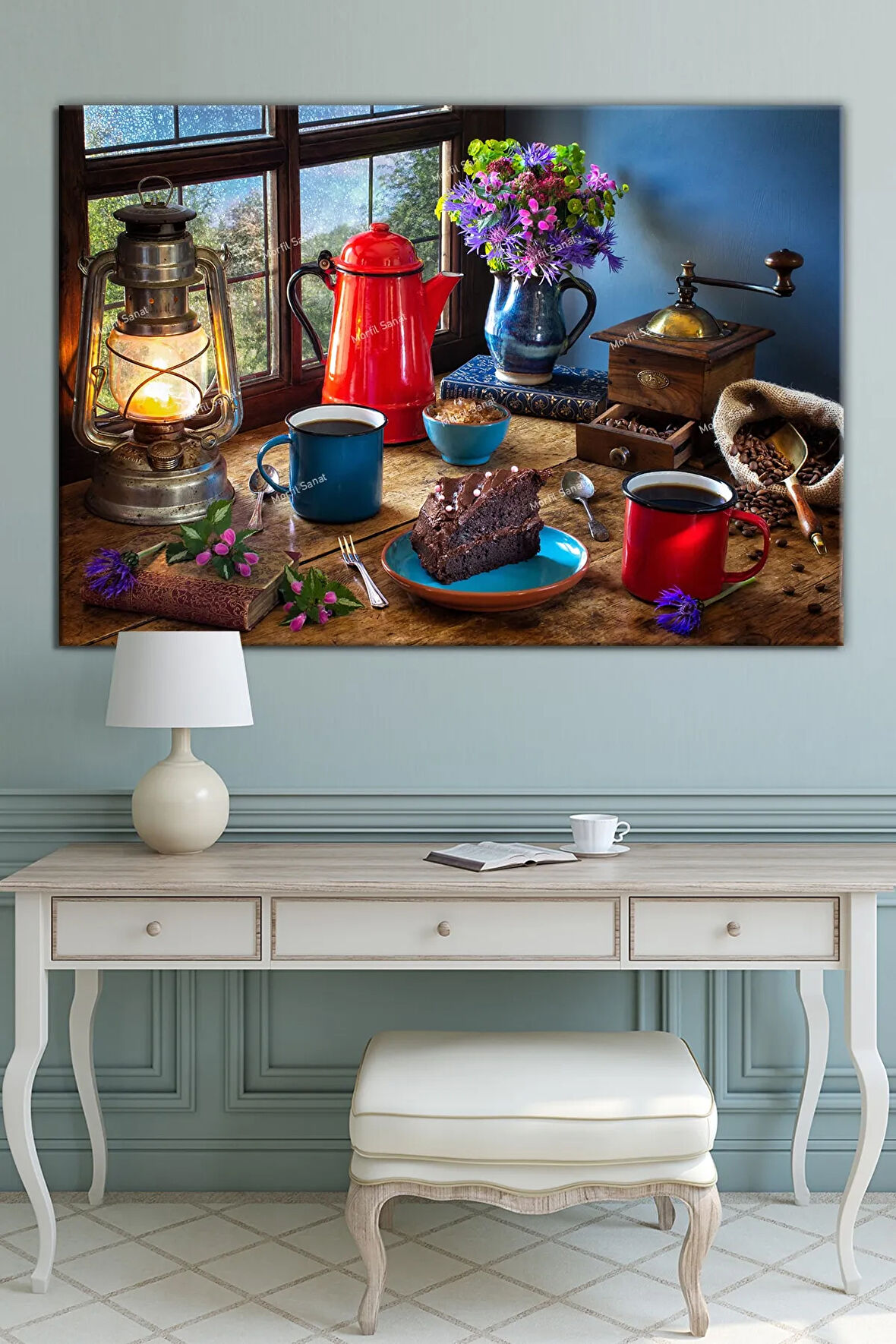 Çay Keyfi Mutluluk Çayı Dekoratif Cafelere Kafelere Özel Dekoratif Kanvas Tablo