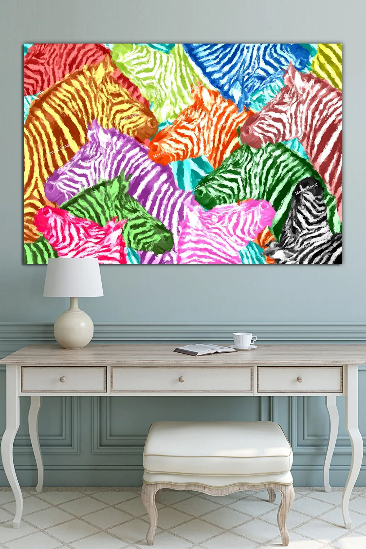 Renkli Zebralar Sanatsal Kanvas Tablo