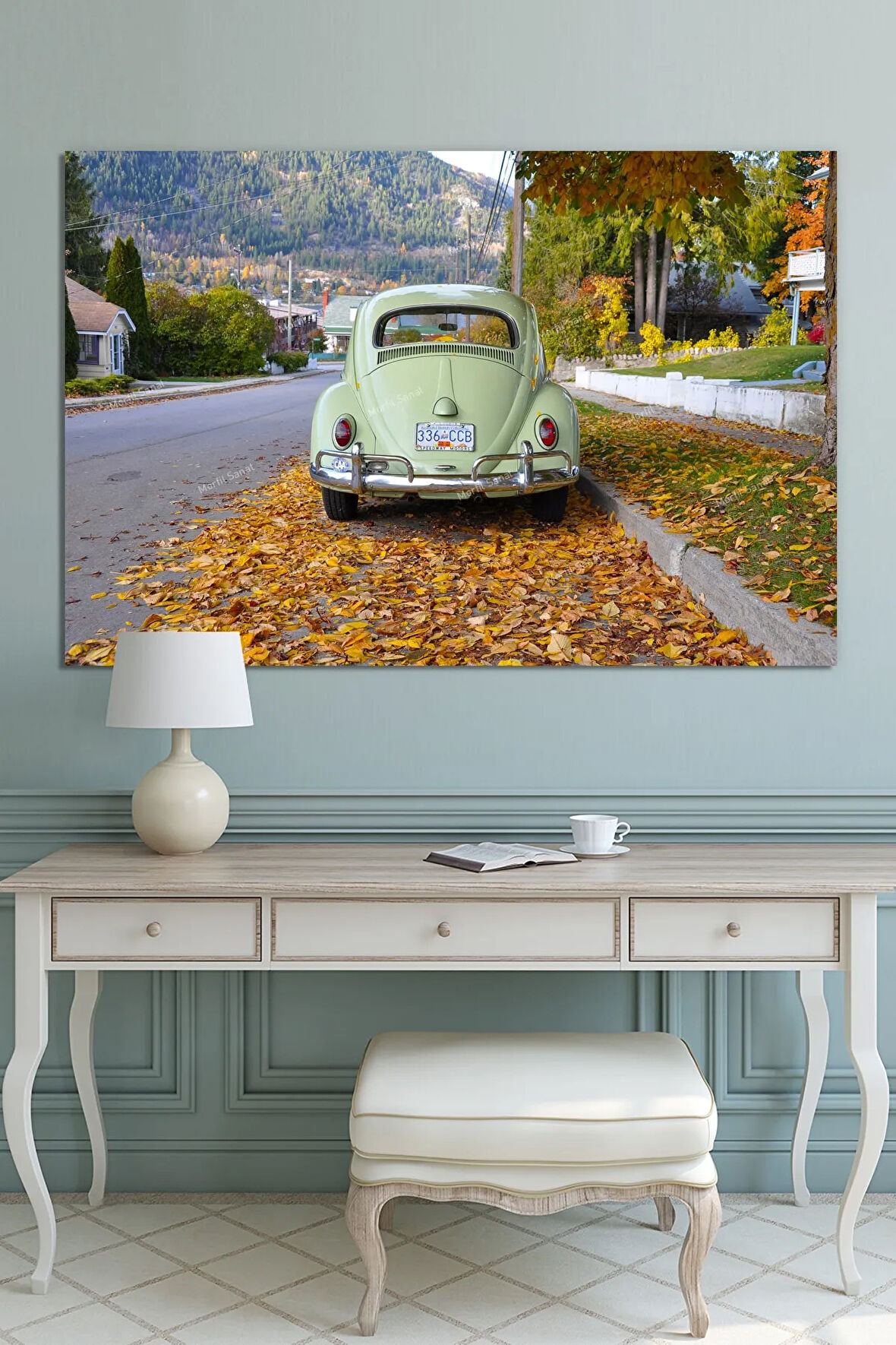 Vosvos Vintage Otomobil Şehir Manzara Kanvas Tablo