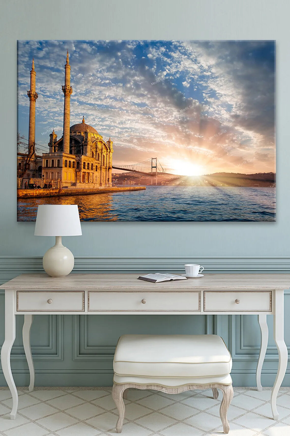 Ortaköy Camii Boğaz Gün Batımı Şehir Manzara Kanvas Tablo