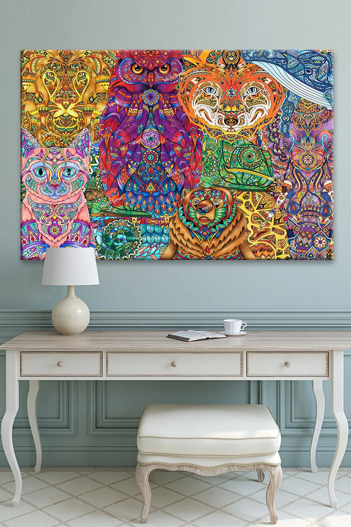 Mandala Hayvanlar Dekoratif Sanatsal Kanvas Tablo