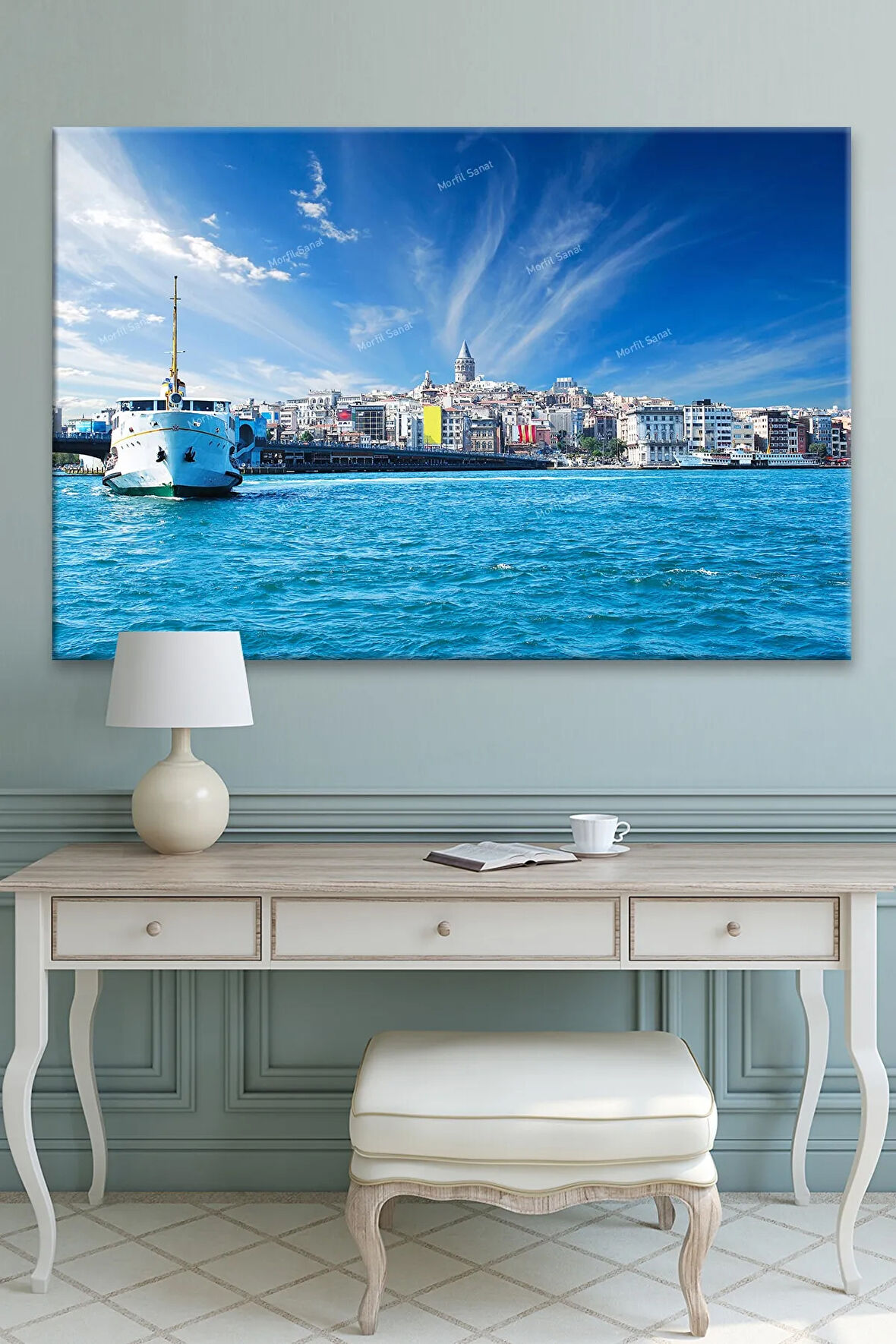 Istanbul Gemi Galata Kulesi Köprü Manzara Şehir Kanvas Tablo