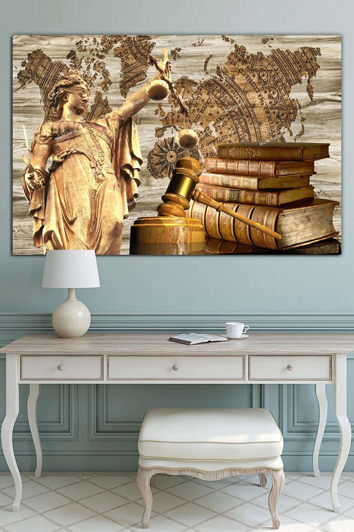 Avukatlara Özel Hukuk Adalet Temalı Makam Kanvas Tablo