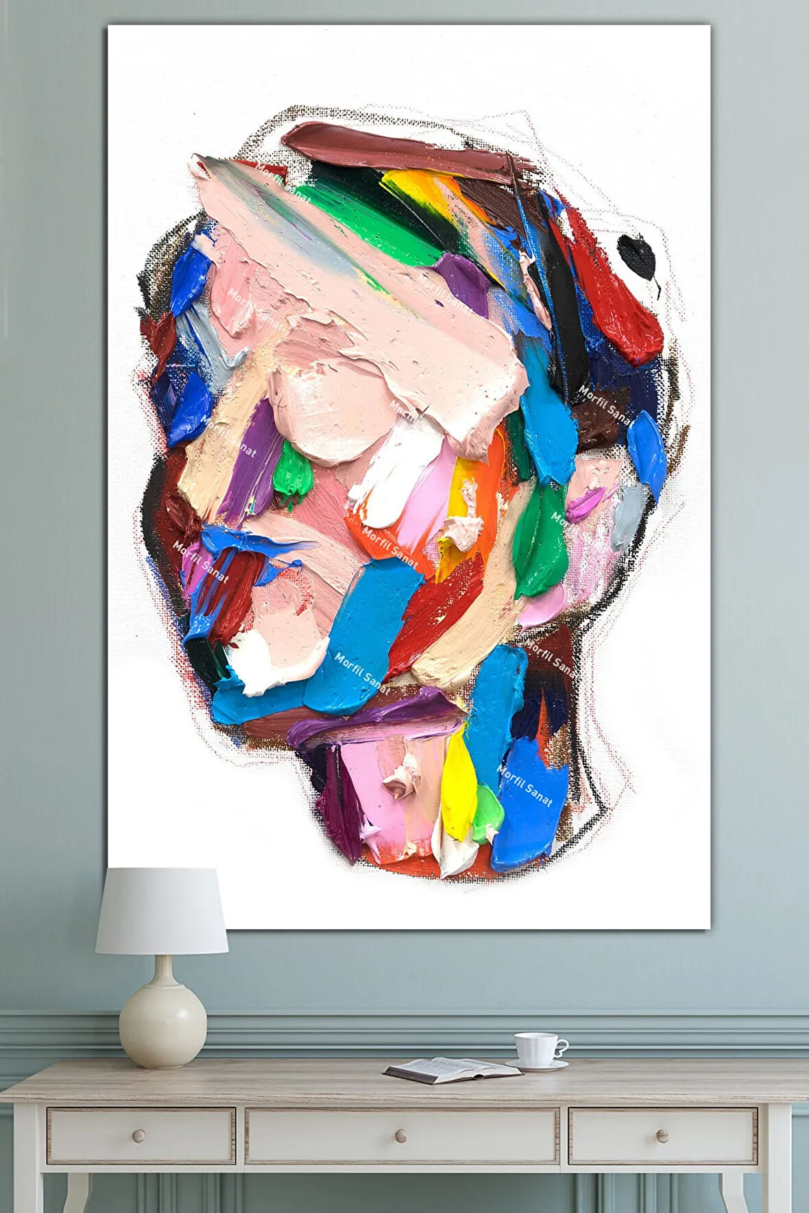 Yüzler Fırça Darbeli Görünümlü Soyut Modern Sanat Kanvas Tablo