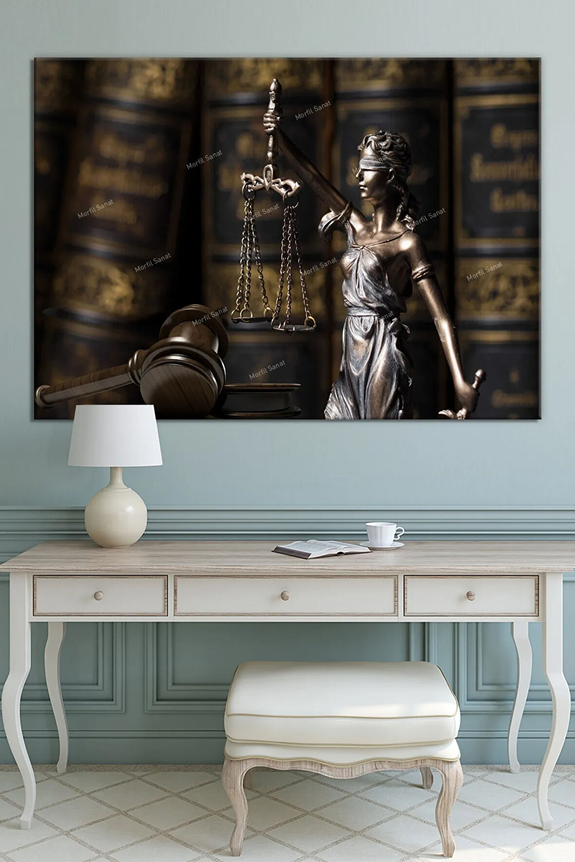 Avukatlara Özel Hukuk Adalet Temalı Makam Kanvas Tablo