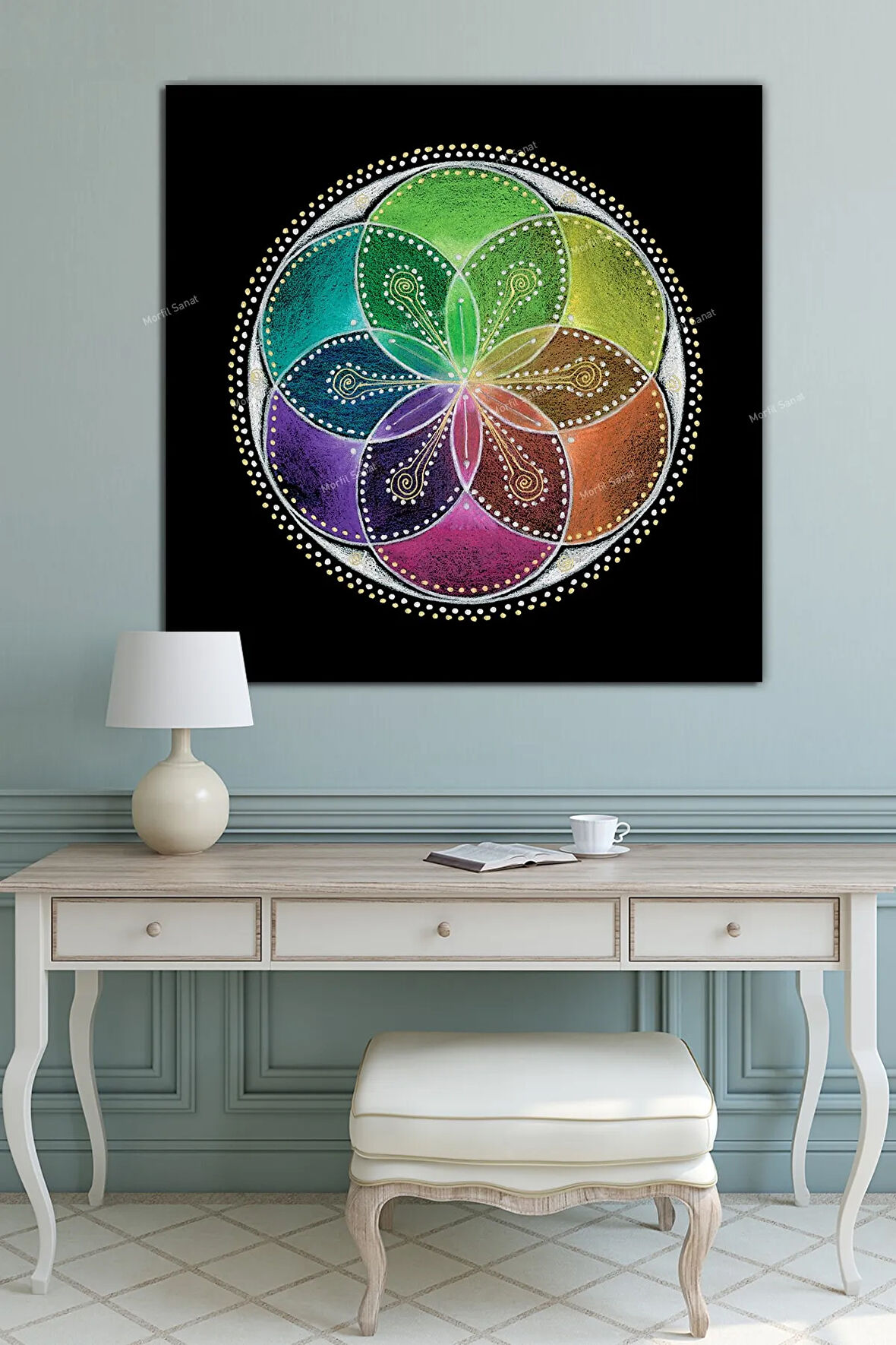 Yaşam Çiçeği Kutsal Geometri Sri Yantra Kanvas Tablo