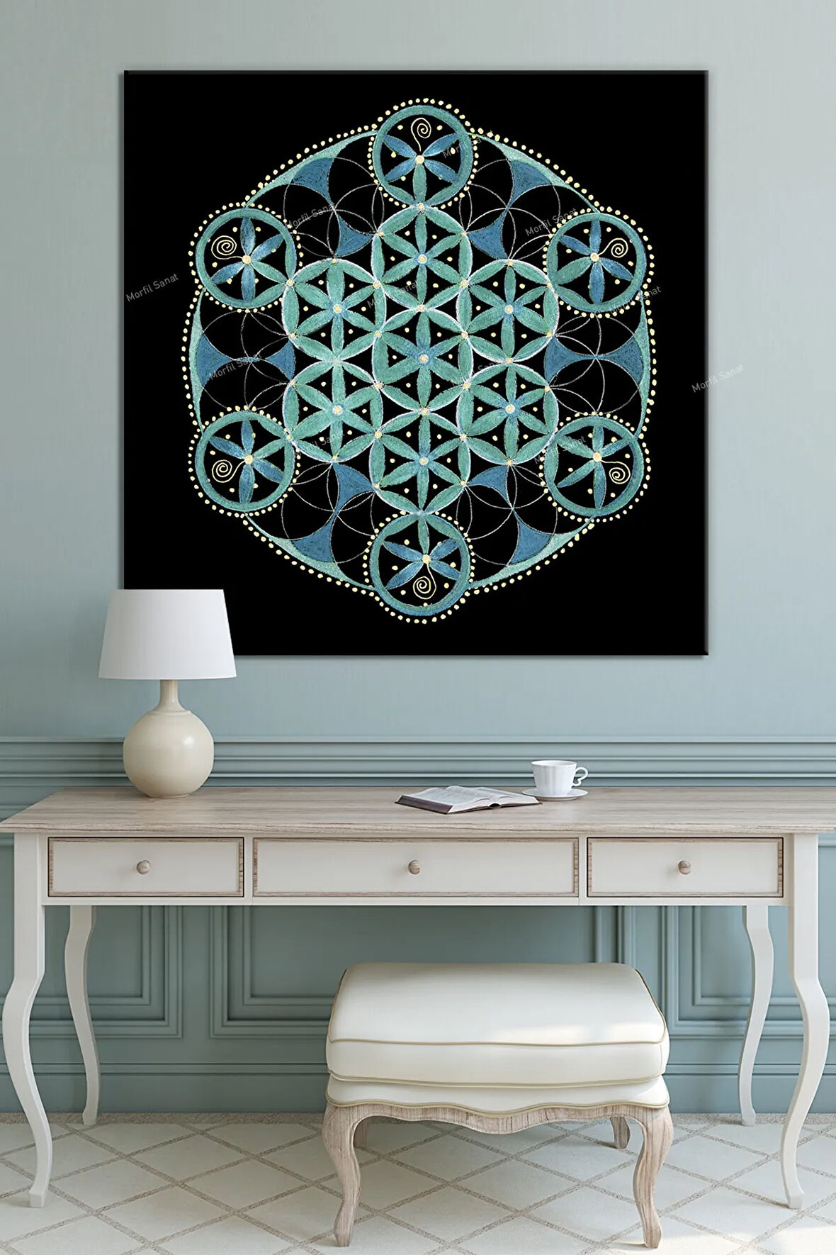 Yaşam Çiçeği Kutsal Geometri Sri Yantra Kanvas Tablo