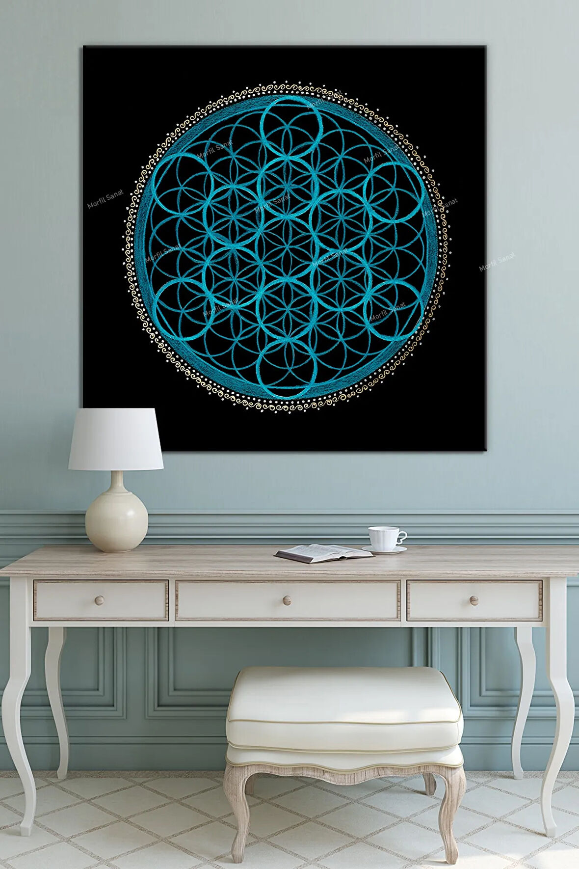 Yaşam Çiçeği Kutsal Geometri Sri Yantra Kanvas Tablo