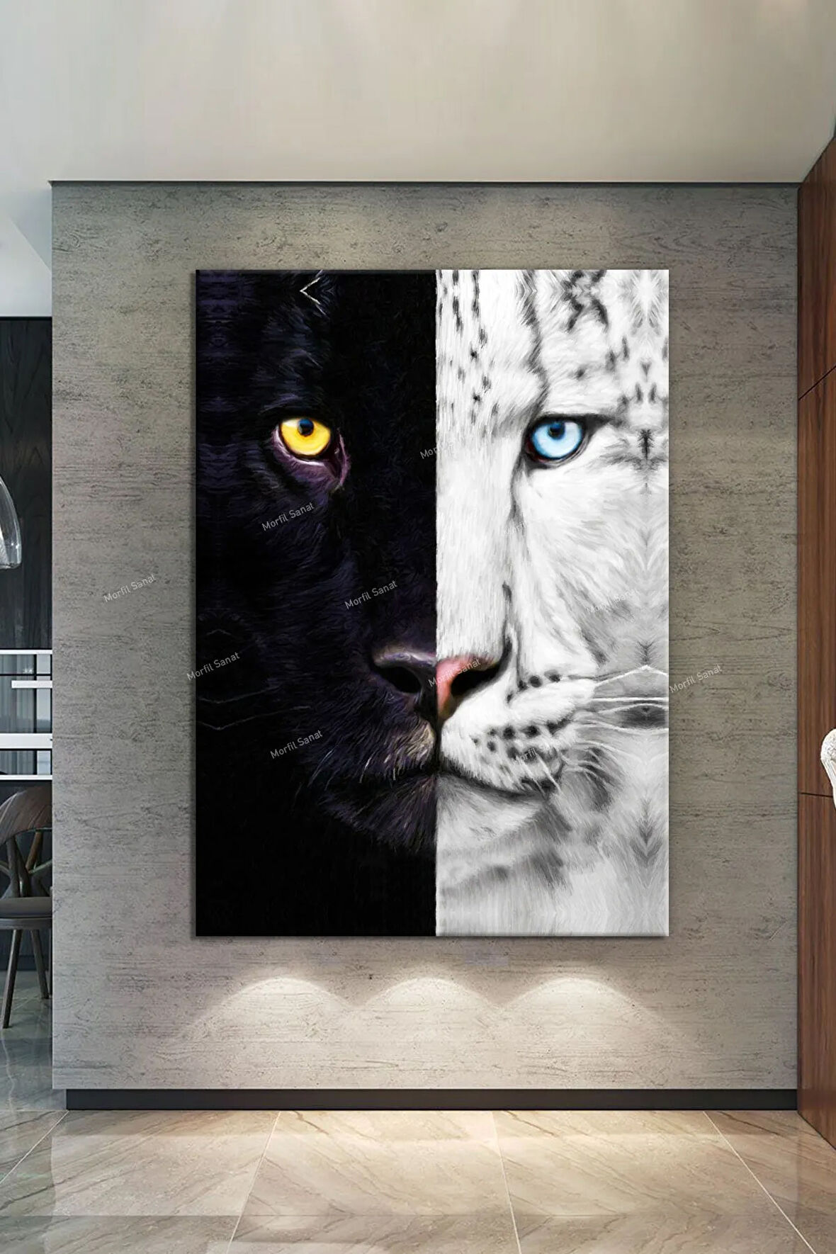 Kaplan Siyah Beyaz Kaplan Dekoratif Kanvas Tablo