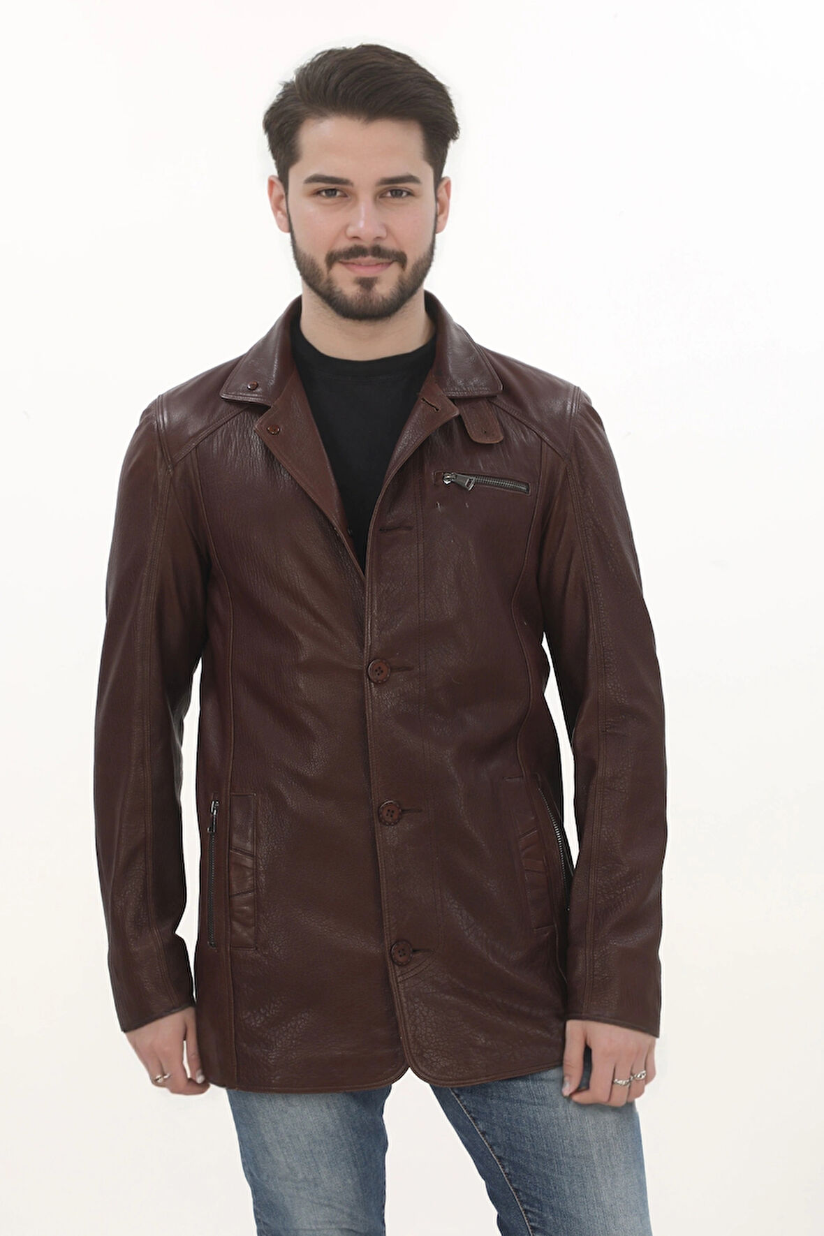 Erkek Klasik Uzun Derimont Hakiki Kuzu Derisi Ceket Kahverengi El Yapımı Özel Erkek Mont