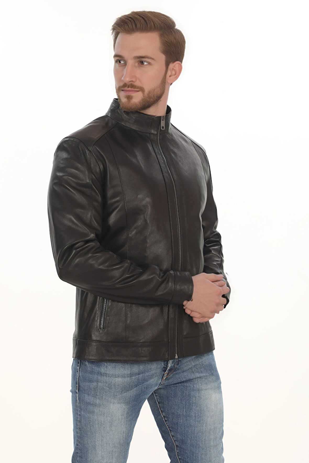 Erkek Biker Ruhuna Uygun Slim Fit Derimont Erkek Hakiki Kuzu Derisi Mont Siyah Fermuarlı Ceket