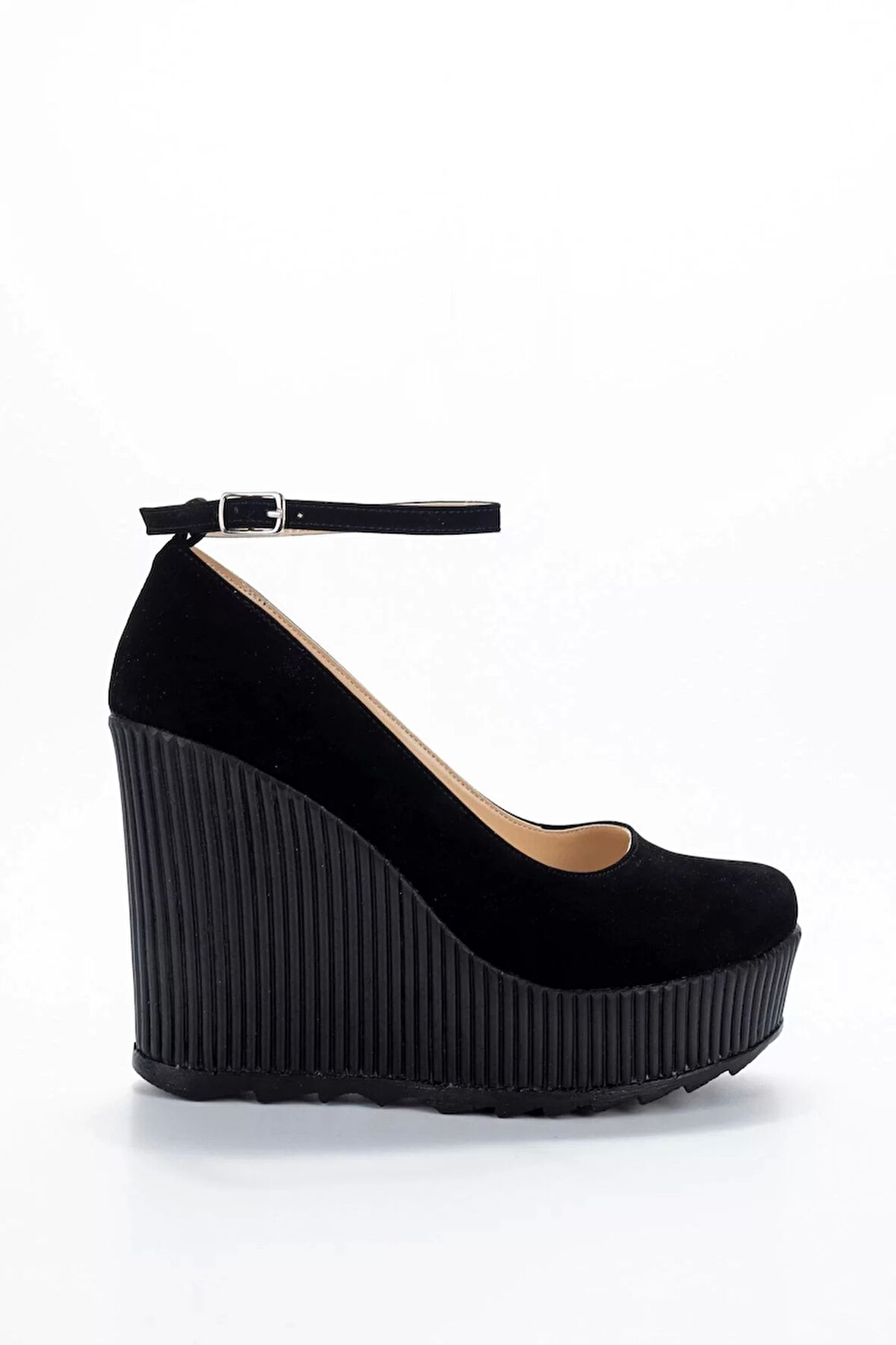 Kadın Moda Şık Siyah Süet Dolgu Topuklu Ayakkabı Topuklu Düğün Nişan Gece Abiye Ayakkabı