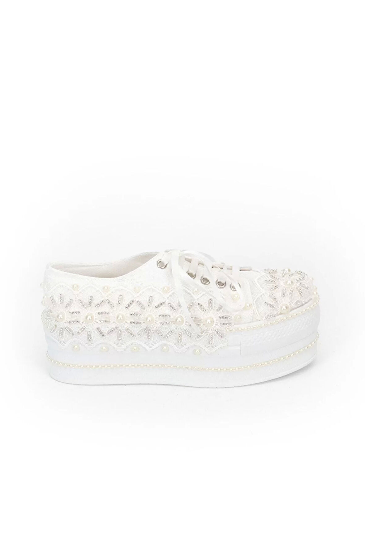 Kadın Moda Şık Beyaz Çınar Taşlı Dolgu Topuklu Ayakkabı Topuklu Düğün Nişan Gece Abiye Ayakkabı