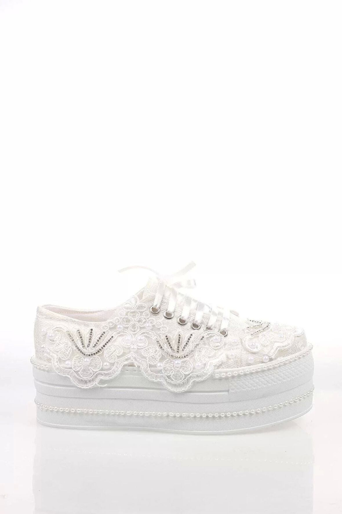 Kadın Moda Şık Beyaz Çınar Taşlı Dolgu Topuklu Ayakkabı Topuklu Düğün Nişan Gece Abiye Ayakkabı