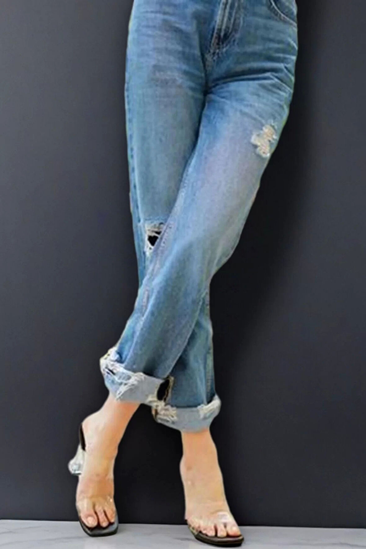 Kadın Şeffaf Bantlı Kalın Topuklu Terlik Modern Tasarım