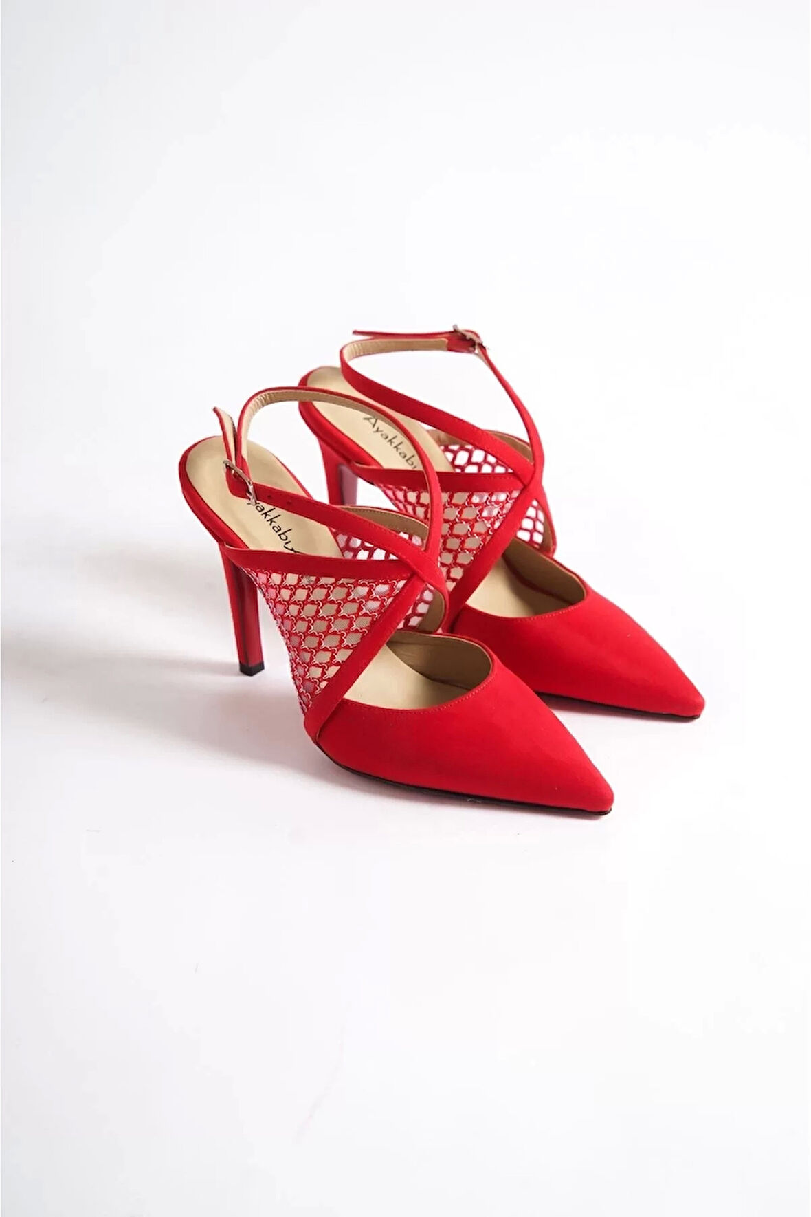 Kadın Elegant Ayakkabı File Detaylı İnce Topuklu Ayakkabı Stiletto Tasarım Abiye Ayakkabıı