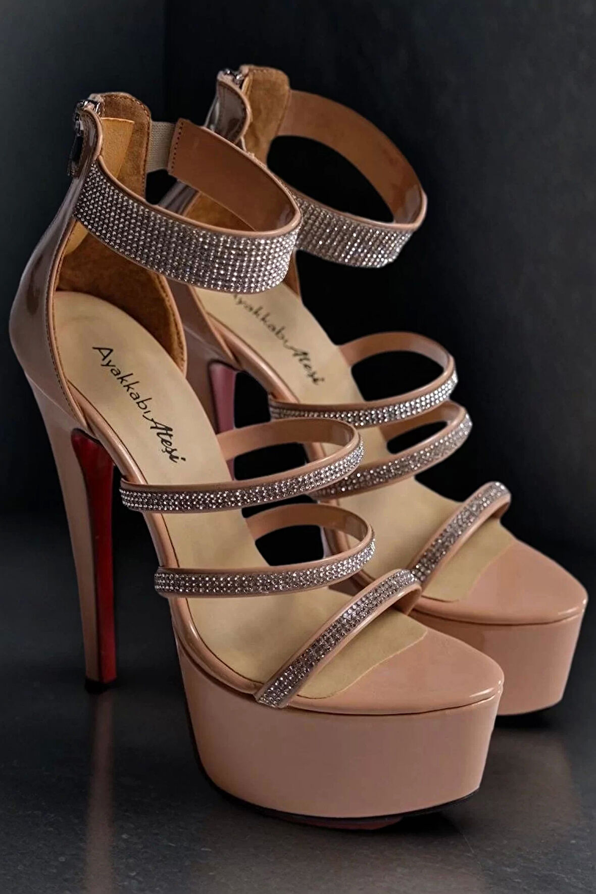 Kadın Taşlı Neon Platform İnce Topuklu Sandalet Gece Şıklığı Model