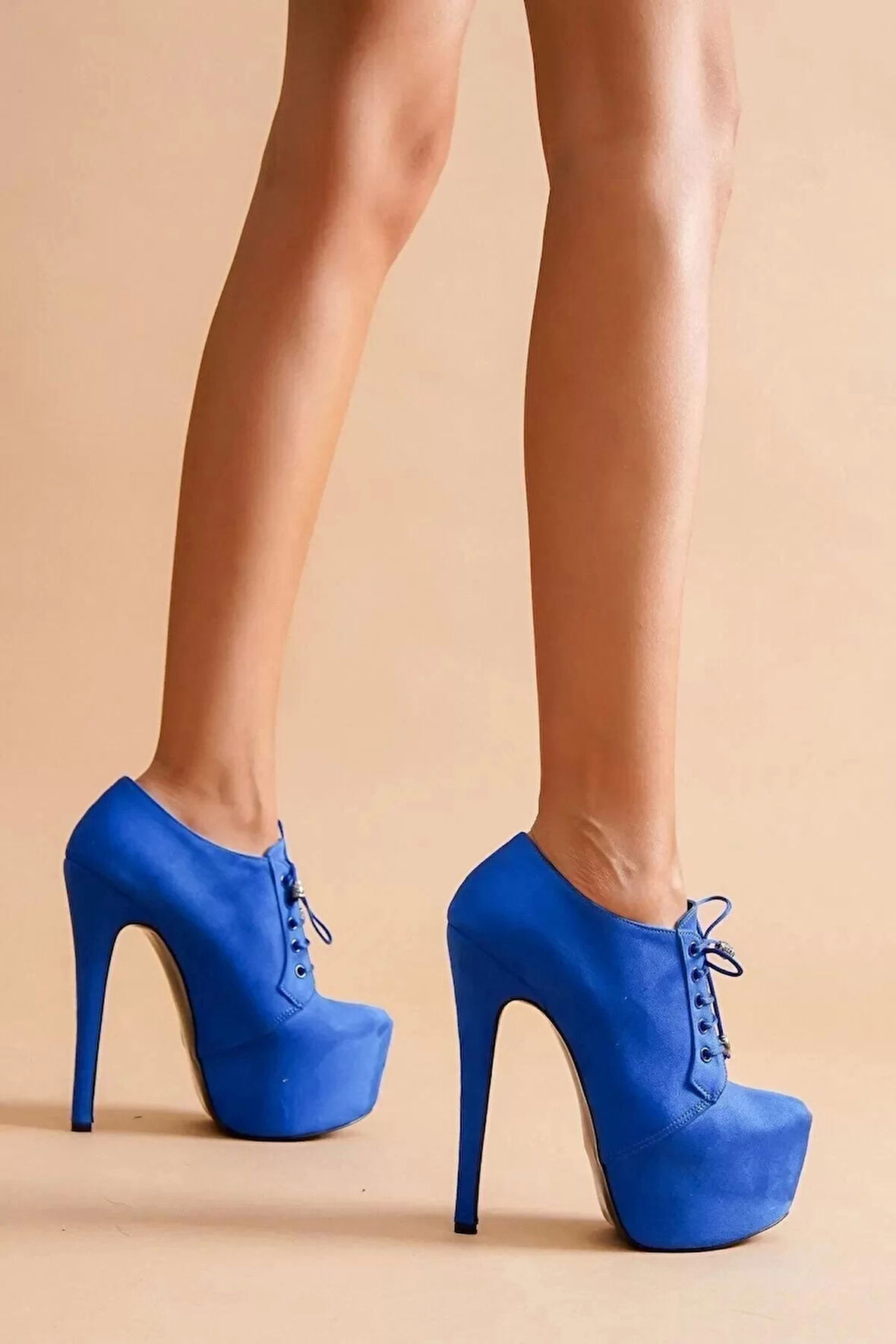 Kadın Elegant Ayakkabı Bağcıklı İnce Topuklu Platform Bot Özel Tasarım Abiye Ayakkabı