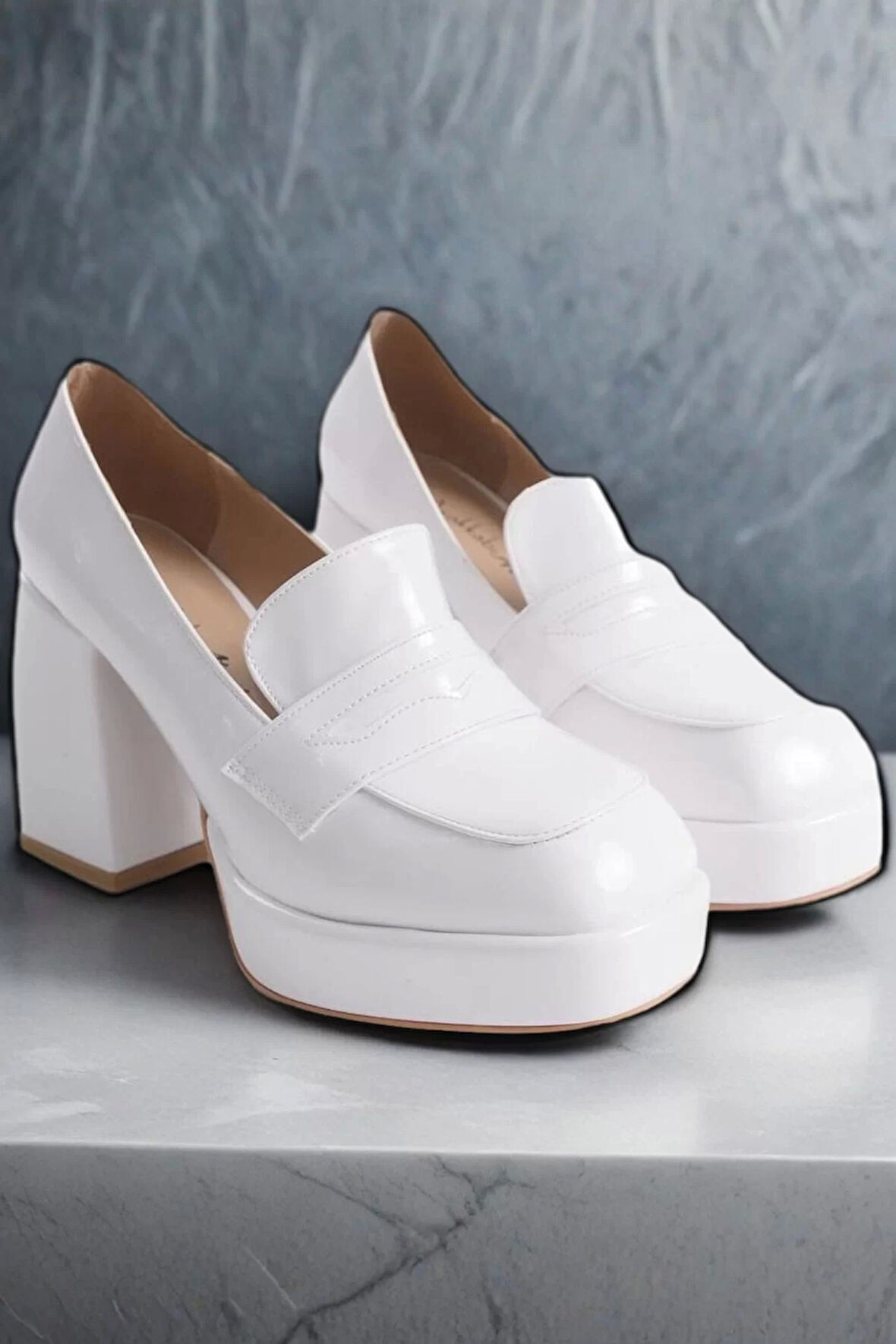 Kadın Elegant Ayakkabı Platform Kalın Topuklu Loafer Özel Tasarım Abiye Ayakkabı